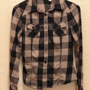 Brown and black checkered flannel